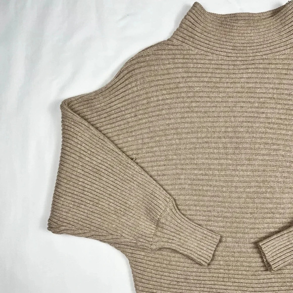 Anthropologie Tan Ribbed Slouchy Mock Neck Sweater - Picture 5 of 9